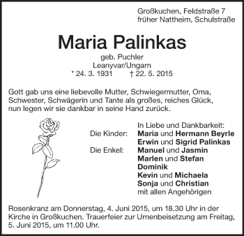 Traueranzeige von Maria Palinkas von Heidenheimer Zeitung