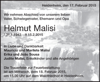 Traueranzeige von Helmut Malisi von Märkische Oderzeitung