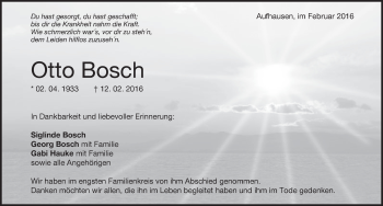 Traueranzeige von Otto Bosch 