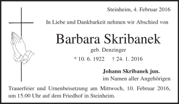 Traueranzeige von Barbara  Skribanek von Heidenheimer Zeitung