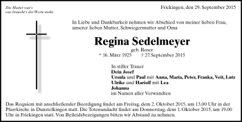 Traueranzeige von Regina Sedelmeyer von Heidenheimer Zeitung