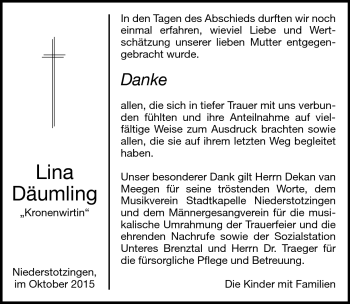 Traueranzeige von Lina Däumling von Heidenheimer Zeitung