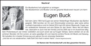 Traueranzeige von Eugen Buck von Märkische Oderzeitung