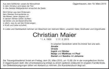 Traueranzeige von Christian Maier von Märkische Oderzeitung