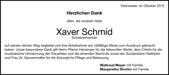 Traueranzeige von Xaver Schmid von Heidenheimer Zeitung
