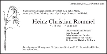 Traueranzeige von Heinz Rommel von Heidenheimer Zeitung