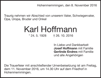 Traueranzeige von Karl Hoffmann von Heidenheimer Zeitung