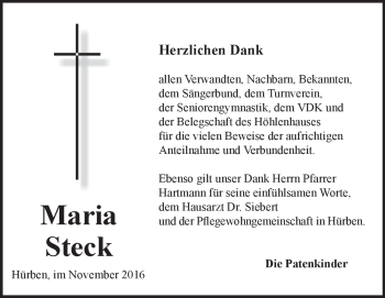 Traueranzeige von Maria Steck von Heidenheimer Zeitung
