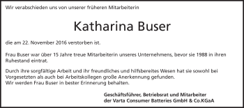 Traueranzeige von Katharina Buser von Heidenheimer Zeitung