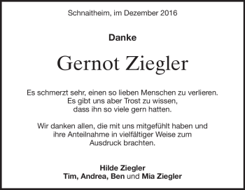 Traueranzeige von Gernot Ziegler von Heidenheimer Zeitung