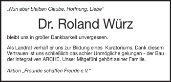Traueranzeige von Roland Würz von Heidenheimer Zeitung