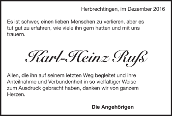 Traueranzeige von Karl-Heinz Ruß von Heidenheimer Zeitung