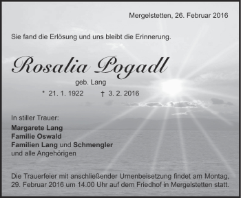 Traueranzeige von Rosalia Pogadl von Heidenheimer Zeitung