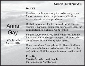 Traueranzeige von Anna Gay von Heidenheimer Zeitung