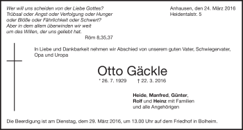 Traueranzeige von Otto Gäckle von Heidenheimer Zeitung