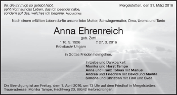 Traueranzeige von Anna Ehrenreich von Heidenheimer Zeitung