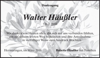 Traueranzeige von Walter Häußler von Heidenheimer Zeitung