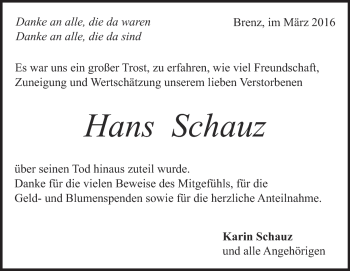 Traueranzeige von Hans Schauz von Heidenheimer Zeitung