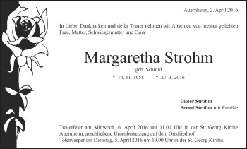 Traueranzeige von Margaretha Strohm von Heidenheimer Zeitung