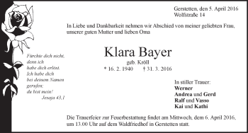 Traueranzeige von Klara Bayer von Heidenheimer Zeitung