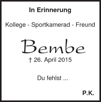 Traueranzeige von Bembe Bembe von Heidenheimer Zeitung