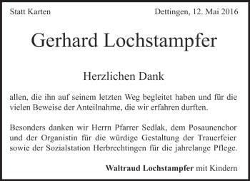 Traueranzeige von Gerhard Lochstampfer von Heidenheimer Zeitung
