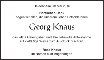 Traueranzeige von Georg Knaus von Heidenheimer Zeitung