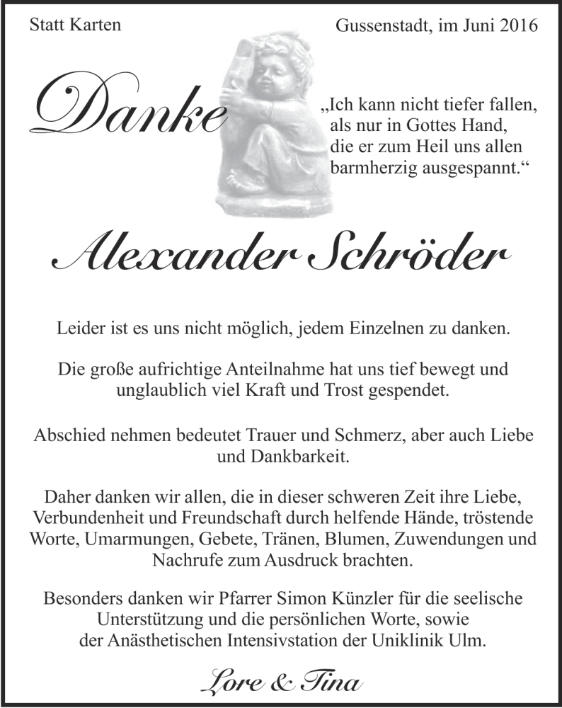  Traueranzeige für Alexander Schröder vom 04.06.2016 aus Heidenheimer Zeitung