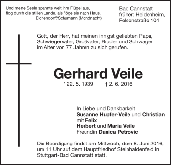 Traueranzeige von Gerhard  Veile von Heidenheimer Zeitung