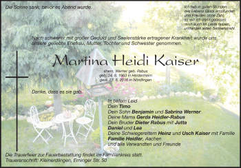Traueranzeige von Martina Heidi Kaiser von Heidenheimer Zeitung