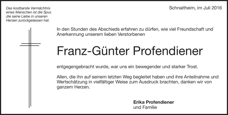  Traueranzeige für Franz-Günter Profendiener vom 02.07.2016 aus Heidenheimer Zeitung