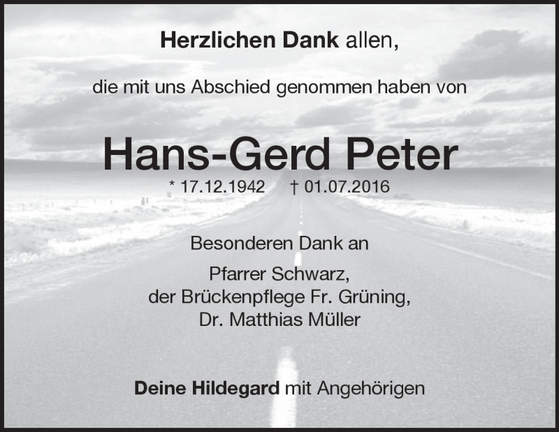  Traueranzeige für Hans-Gerd Peter vom 27.07.2016 aus Heidenheimer Zeitung