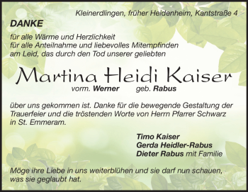 Traueranzeige von Martina Heidi von Heidenheimer Zeitung