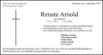 Traueranzeige von Renate Arnold von Heidenheimer Zeitung