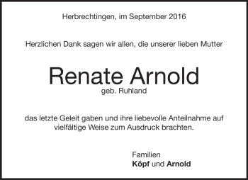 Traueranzeige von Renate Arnold von Heidenheimer Zeitung