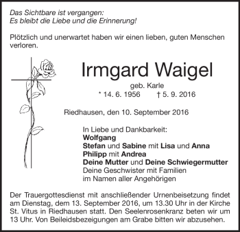 Traueranzeige von Irmgard Waigel von Heidenheimer Zeitung