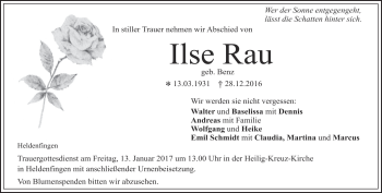 Traueranzeige von Ilse Rau von Heidenheimer Zeitung