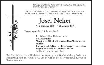 Traueranzeige von Josef Neher von Heidenheimer Zeitung