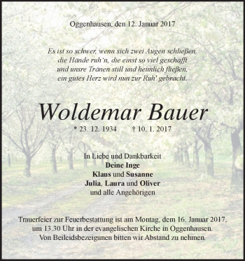 Traueranzeige von Woldemar Bauer von Heidenheimer Zeitung