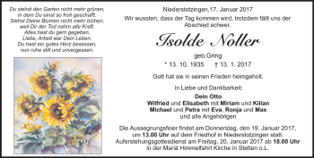 Traueranzeige von Isolde Noller von Heidenheimer Zeitung