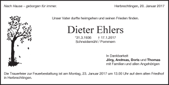 Traueranzeige von Dieter Ehlers von Heidenheimer Zeitung