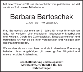 Traueranzeige von Barbara Bartoschek von Heidenheimer Zeitung