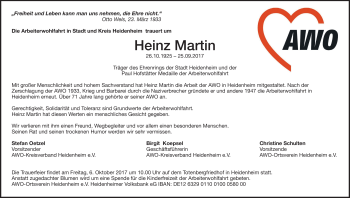 Traueranzeige von Heinz  Martin von Heidenheimer Zeitung