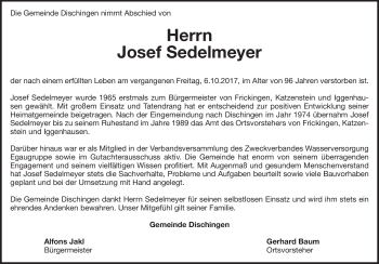 Traueranzeige von Josef Sedelmeyer von Heidenheimer Zeitung