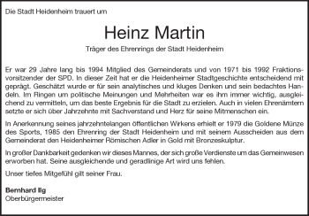 Traueranzeige von Heinz  Martin von Heidenheimer Zeitung