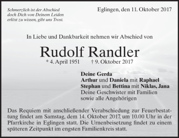 Traueranzeige von Rudolf Randler von Heidenheimer Zeitung