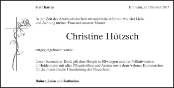 Traueranzeige von Christine Hötzsch von Heidenheimer Zeitung