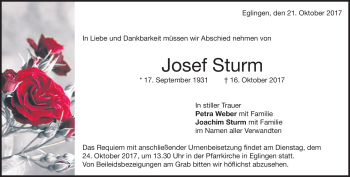 Traueranzeige von Josef Sturm von Heidenheimer Zeitung