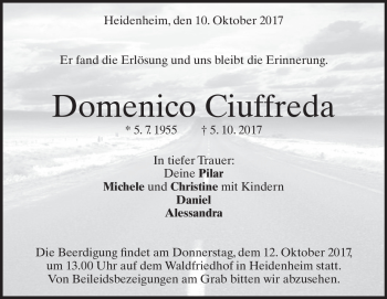 Traueranzeige von Domenico Ciuffreda von Heidenheimer Zeitung