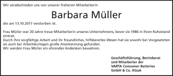 Traueranzeige von Barbara Müller 